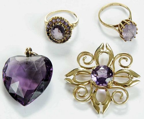 Group of Gold and Amethyst Jewelry