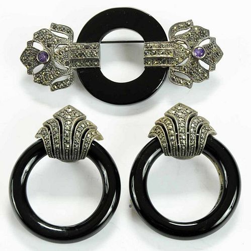Silver, Black Onyx and Marcasite Suite