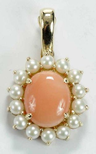 14 kt Gold, Coral and Pearl Pendant