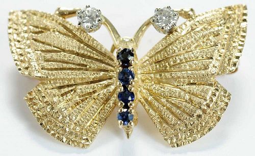 Gold, Diamond and Sapphire Butterfly Brooch or Pendant
