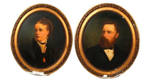 Pair of Oval Portraits (English School, 19th Century).