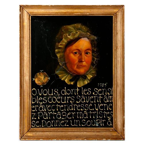 Decorative Mixed Media Picture, Woman with French Writing.