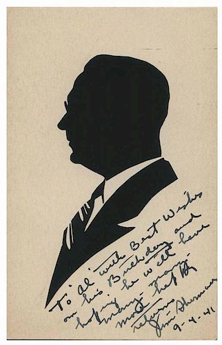 Vernon, Dai. Silhouette of Magician Jim Sherman. New York, 1941. Scissor-cut profile portrait of the club magician and owner of National Magic Co. (Ch