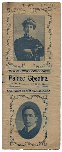 Thurston, Howard. Early Howard Thurston theater program. Circa 1905. For an appearance in Sydney, Australia at the Palace Theatre, on one of Thurston'