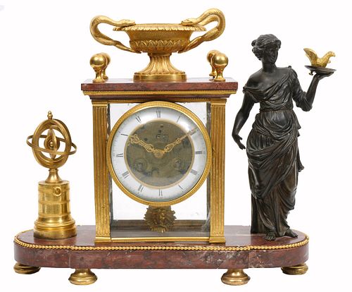 French Empire Bronze & Marble Mantle Clock