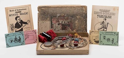 Mysto Magic Set For Boys. New Haven: A.C. Gilbert, 1922. Including Linking Rings, Indian Beads, four packet tricks, Multiplying Billiard Balls, Coin B