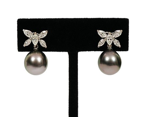 Pr. Bronze South Sea Pearl & Diamond Earrings