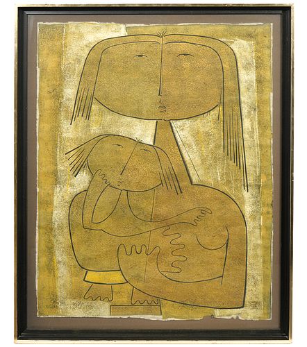 Angel Botello 'Mother and Child' Linocut