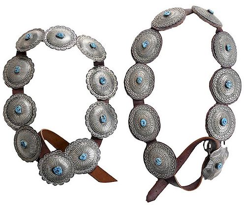 Two Silver and Turquoise Concho Belts