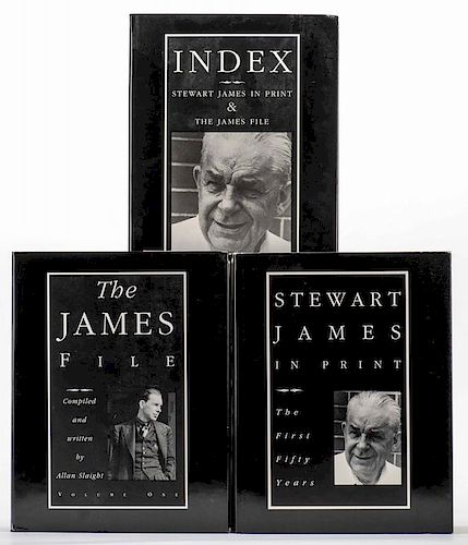 [James, Stewart] Stewart James In Print and The James File. Toronto: 1989/2000. Three volumes, in publisher's cloth with jackets. Illustrated. 4tos. V