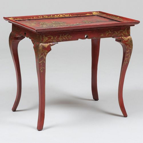 Louis XV Style Chinoiserie Red Painted and Parcel-Gilt Side Table