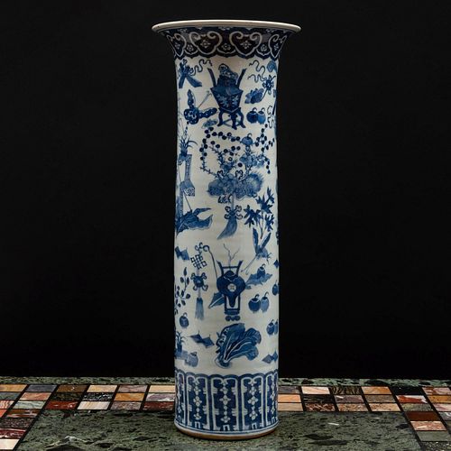 Large Chinese Blue and White Porcelain Beaker Vase
