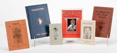 Zancigs, The. Group of Books and Booklets. Eight pieces, including Palmistry (Chicago, 1900; First edition); six booklets, or Òslims,Ó on crystal ga