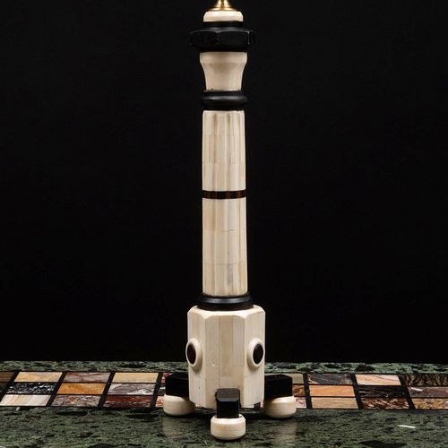 Modern Bone and Ebonized Wood Columnar Lamp