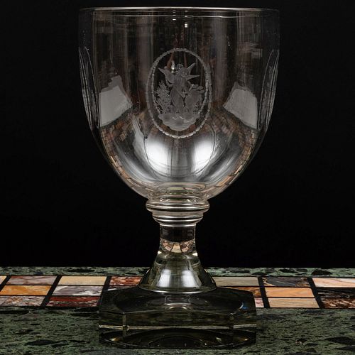 Large Early Victorian Engraved Glass Goblet
