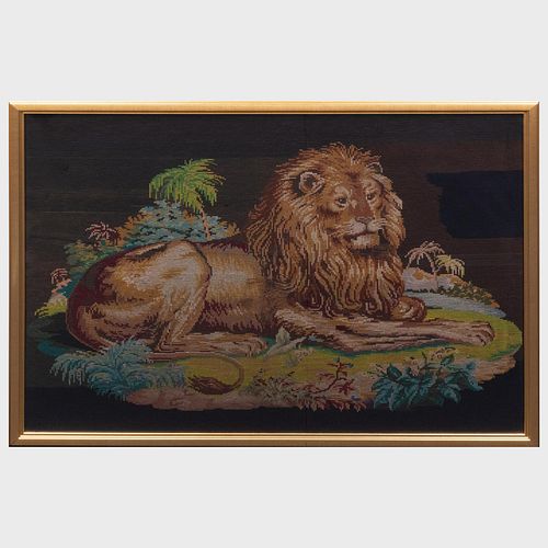 Large Needlework Panel of a Lion