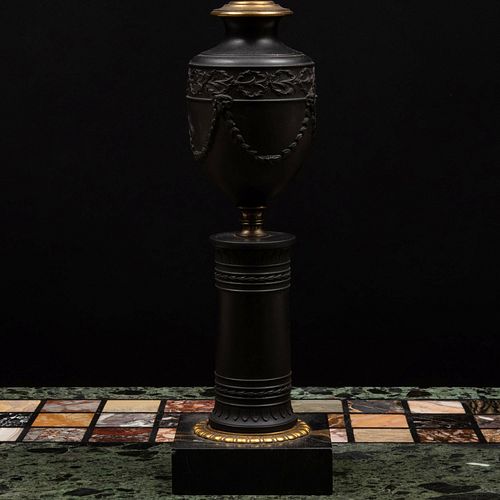 Victorian Gilt-Bronze, Basalt Stoneware and Marble Lamp
