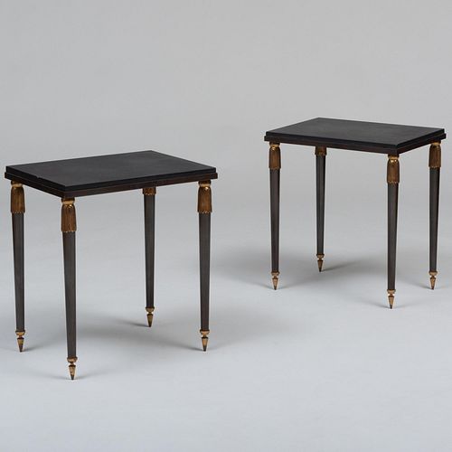 Pair of Modern Gilt-Metal-Mounted Steel and Slate Low Tables