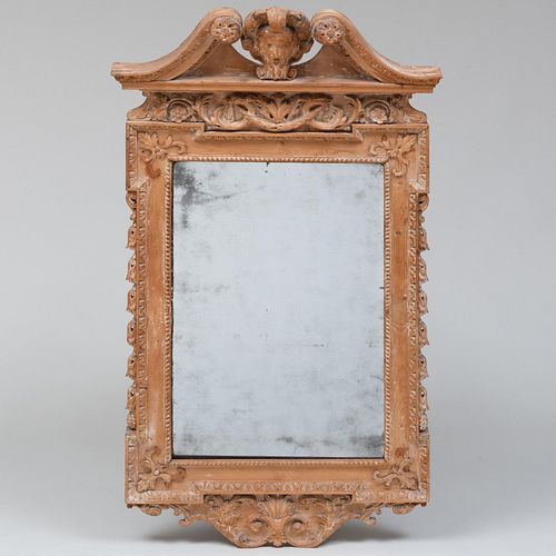 George II Style Carved and Pickled Pine Mirror