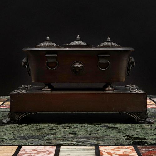 Grand Tour Bronze Sarcophagus-Form Inkstand,  Possibly English