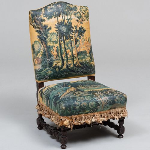 Italian Baroque Style Oak and Printed Tapestry Upholstered Child's Side Chair