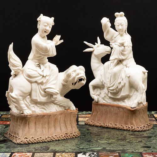 Pair of Chinese White Glazed Porcelain Figures of Immortals