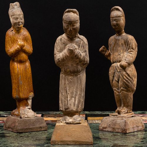 Group of Three Chinese Pottery Figures of Attendants
