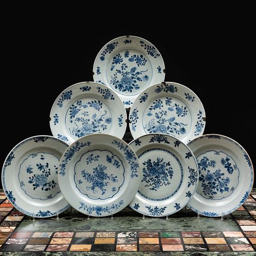 Group of Seven Chinese Blue and White Porcelain Plates