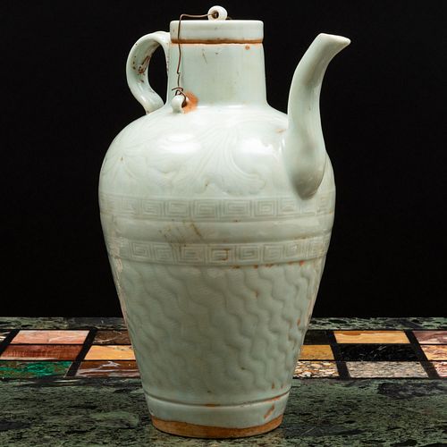 Chinese Celadon Glazed Porcelain Ewer and Cover
