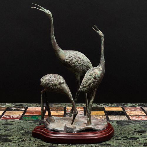 Japanese Patinated-Metal Models of Cranes