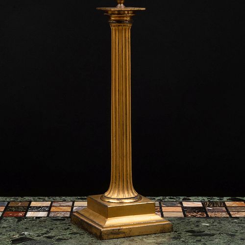 Gilt-Metal Fluted Columnar Table Lamp