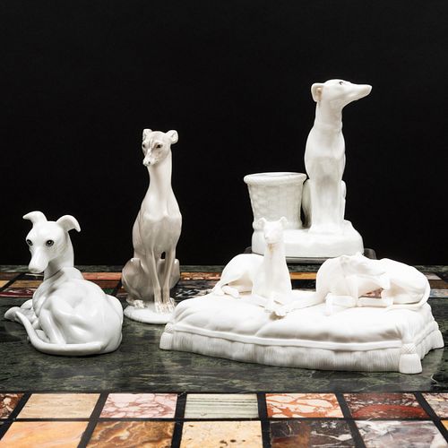 Group of Four Continental Porcelain Models of Whippets