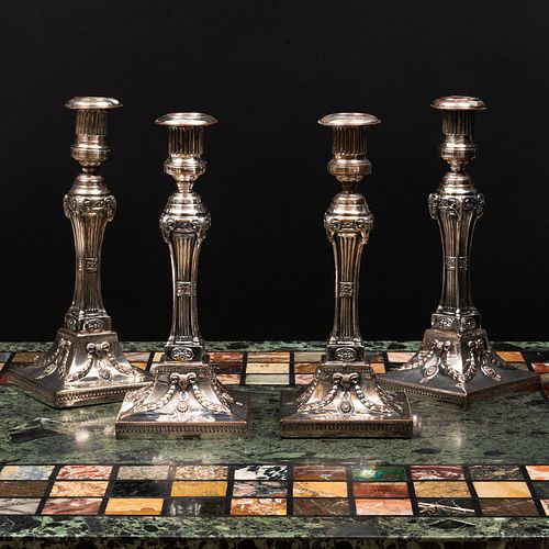 Set of Four Silver Plate Candlesticks