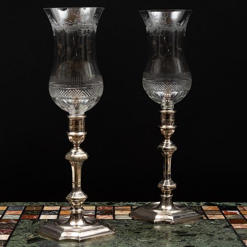 Pair of Silver Plate and Cut Glass Photophores
