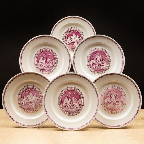 Set of Twelve Wedgwood Puce Decorated Plates in the 'Cipriani' Pattern
