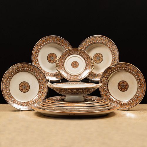 English Luster and Transfer Printed Part Dinner Service in the 'Grecian Border' Pattern