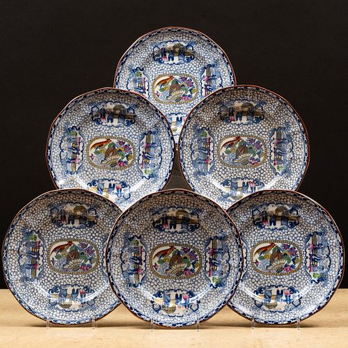 Set of Ten Transfer Printed and Enriched Dessert Plates in the 'Adams' Pattern