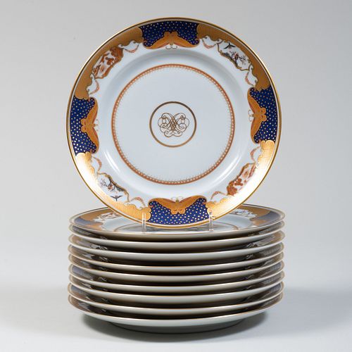 Set of Ten Mottahedeh Porcelain Lunch Plates in the 'Golden Butterfly' Pattern