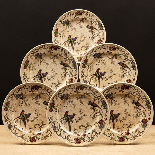 Set of Twelve Cauldon Transfer Printed and Enriched Plates in the 'Chintz' Pattern