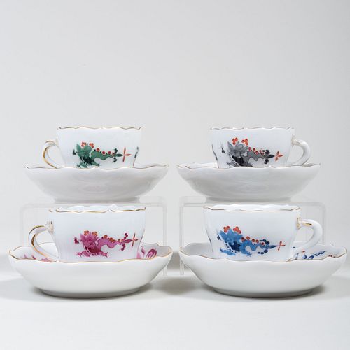 Group of Four Meissen Porcelain Demitasse Cups and in the 'Ming Dragon' Pattern