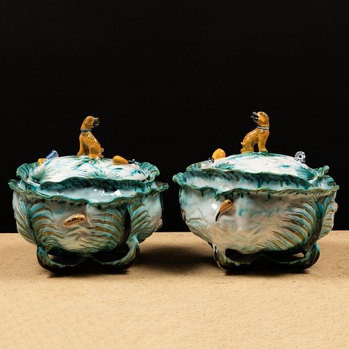 Pair of Faience Cabbage Tureens and Covers, Probably Brussels