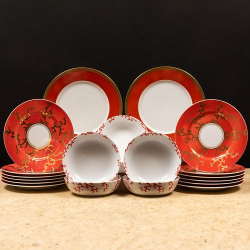 Reynaud Limoges Porcelain Part Service Designed by Alberto Pinto in the 'Cristobal' Pattern and a Set of Twelve Haviland Dinner Plates in the 'Laque d