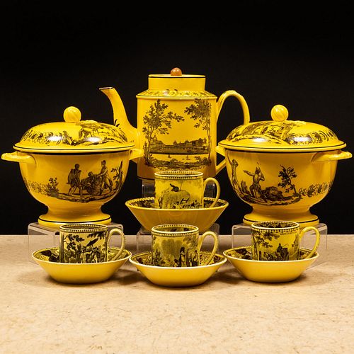 French Yellow Ground Transfer Printed Part Dessert Service