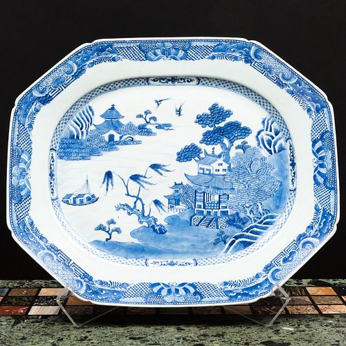 Three Chinese Export Blue and White Porcelain Platters