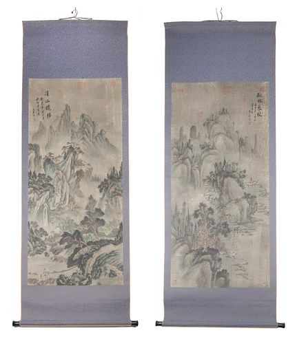 A PAIR OF CHINESE SCHOOL HANGING SCROLLS