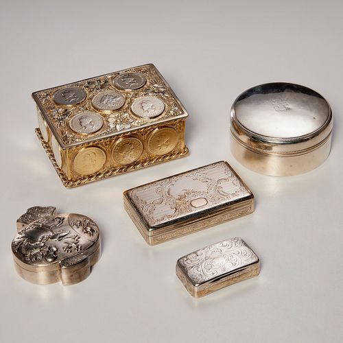Group (5) silver and silver plated boxes
