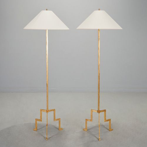 Visual Comfort, pair gilded floor lamps