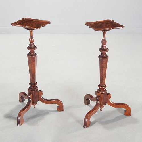 Pair Victorian burl walnut tripod stands