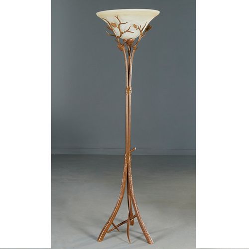 Contemporary Designer faux bois torchiere lamp