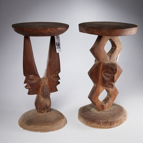 (2) West African carved wood stools